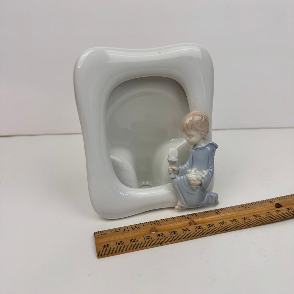 Vtg Porcelain Ceramic First Holy Communion Tabletop Picture Frame Caucasian Boy